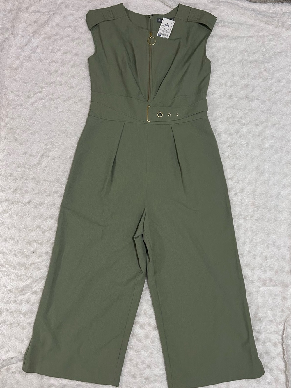 Sharagano Olive Utility Belted Wide-Leg Jumpsuit